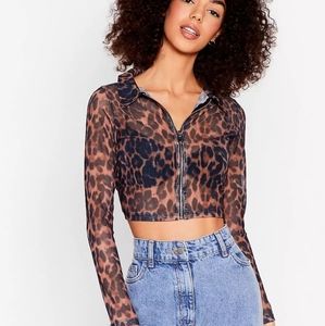 Nasty Gal Leopard Print Mesh Crop Top